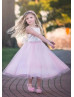 Satin Tulle 3D Flowers Waist Tea Length Flower Girl Dress